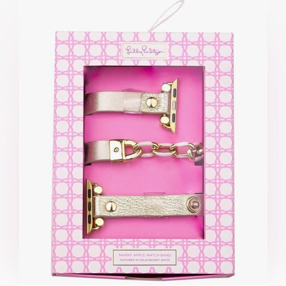 Lilly Pulitzer Skinny Leatherette Watch Band with Chain, Gold & Resort White